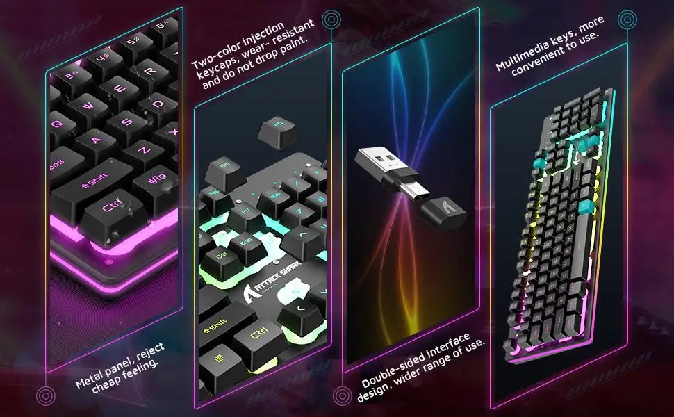 T3 Wireless Gaming Keyboard & Mouse Combo,Full Size RGB Chroma Backlit,Rechargeable 4200mAh USB/Type-C Dual Receiver Silent Mice