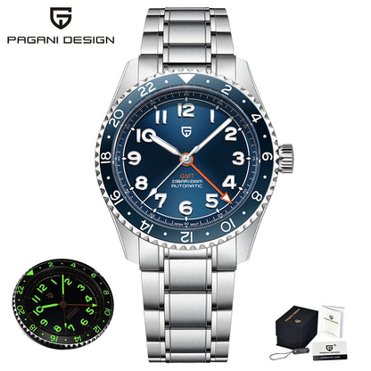 (Local delivery)PAGANI DESIGN New DG5833 GMT Men's Automatic Mechanical Watch Stainless Steel Sapphire 20Bar C3 reloj hombre