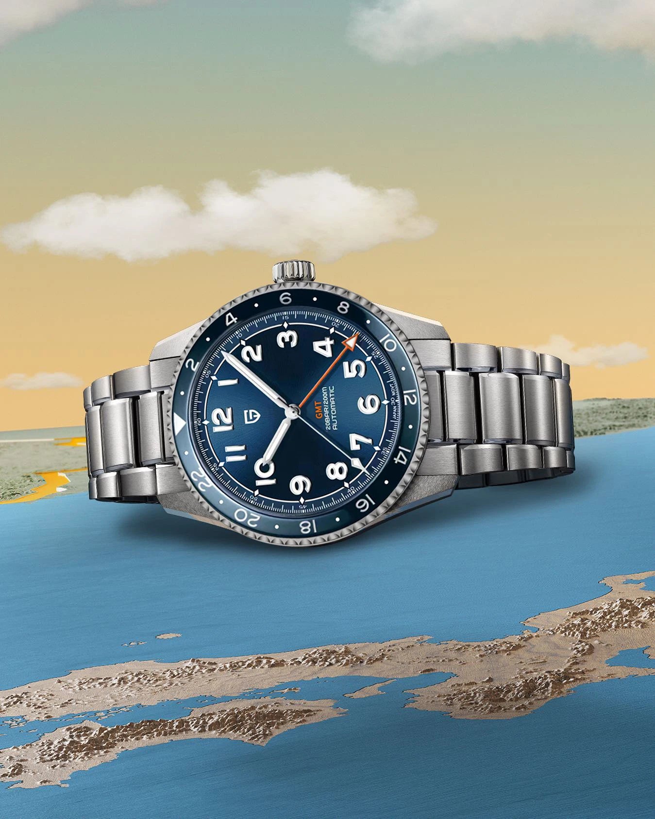 (Local delivery)PAGANI DESIGN New DG5833 GMT Men's Automatic Mechanical Watch Stainless Steel Sapphire 20Bar C3 reloj hombre