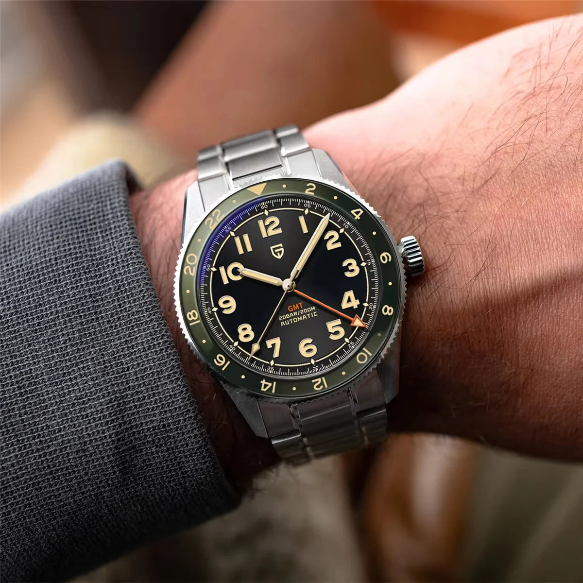 (Local delivery)PAGANI DESIGN New DG5833 GMT Men's Automatic Mechanical Watch Stainless Steel Sapphire 20Bar C3 reloj hombre