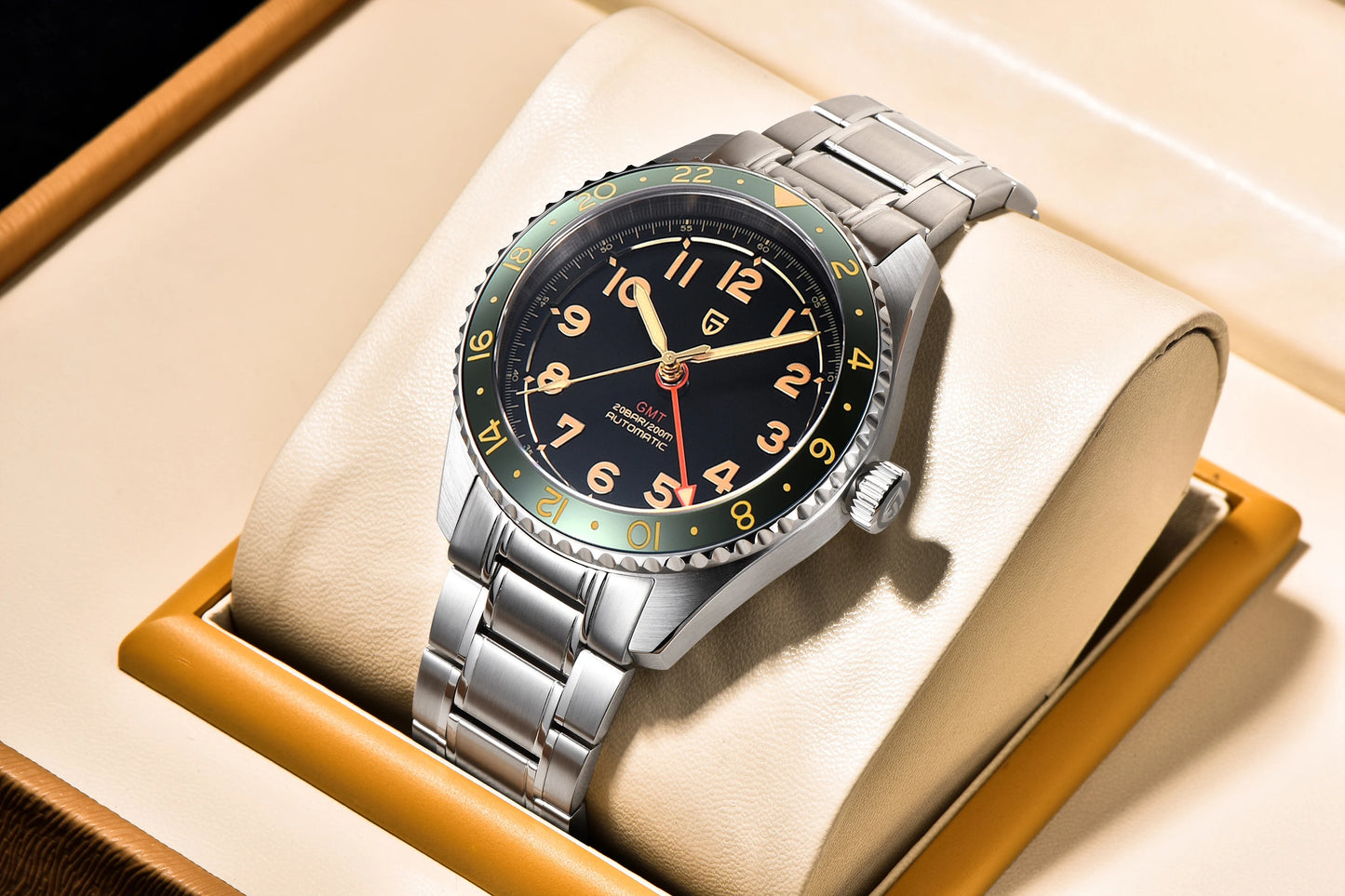 (Local delivery)PAGANI DESIGN New DG5833 GMT Men's Automatic Mechanical Watch Stainless Steel Sapphire 20Bar C3 reloj hombre