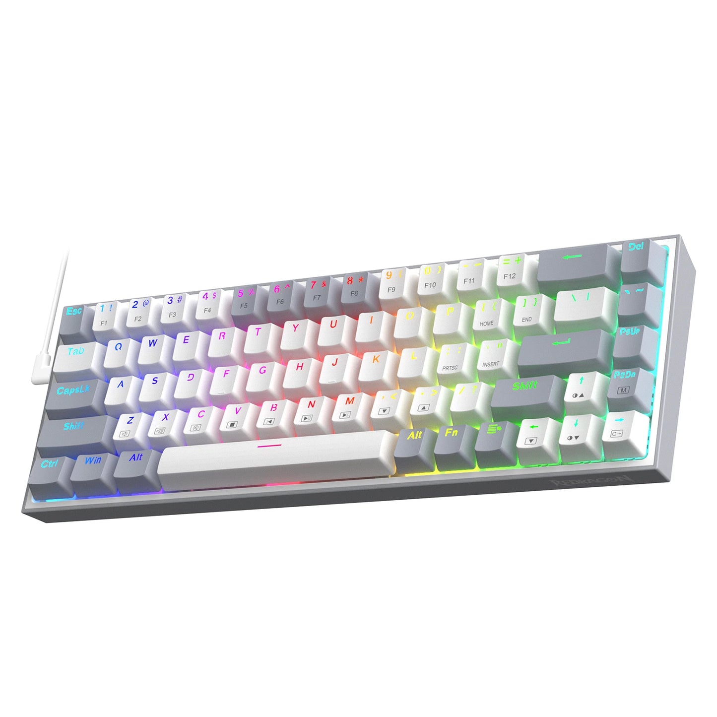 Redragon K631 Gery 65% Wired RGB Gaming Keyboard, 68 Keys Hot-Swappable Compact Mechanical Keyboard