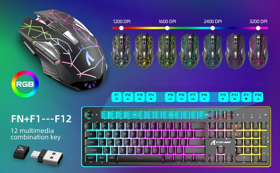 T3 Wireless Gaming Keyboard & Mouse Combo,Full Size RGB Chroma Backlit,Rechargeable 4200mAh USB/Type-C Dual Receiver Silent Mice