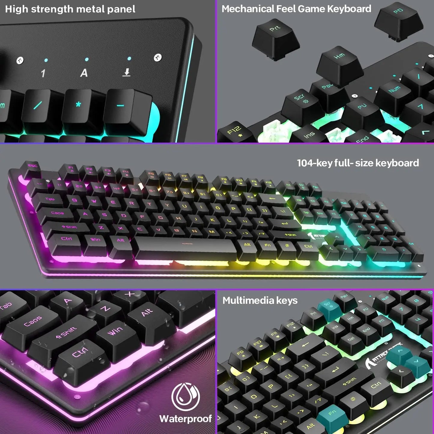 T3 Wireless Gaming Keyboard & Mouse Combo,Full Size RGB Chroma Backlit,Rechargeable 4200mAh USB/Type-C Dual Receiver Silent Mice
