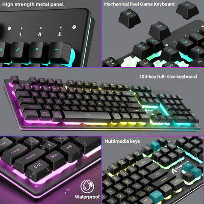 T3 Wireless Gaming Keyboard & Mouse Combo,Full Size RGB Chroma Backlit,Rechargeable 4200mAh USB/Type-C Dual Receiver Silent Mice