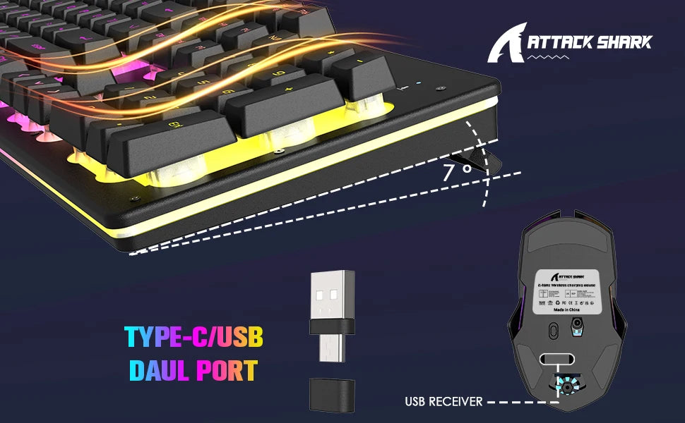 T3 Wireless Gaming Keyboard & Mouse Combo,Full Size RGB Chroma Backlit,Rechargeable 4200mAh USB/Type-C Dual Receiver Silent Mice