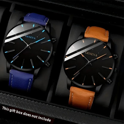2PCS Men's Watches, Mens Quartz Business Watch Analog PU Leather Watch - Perfect Gift for Any Occasion, Men Gift