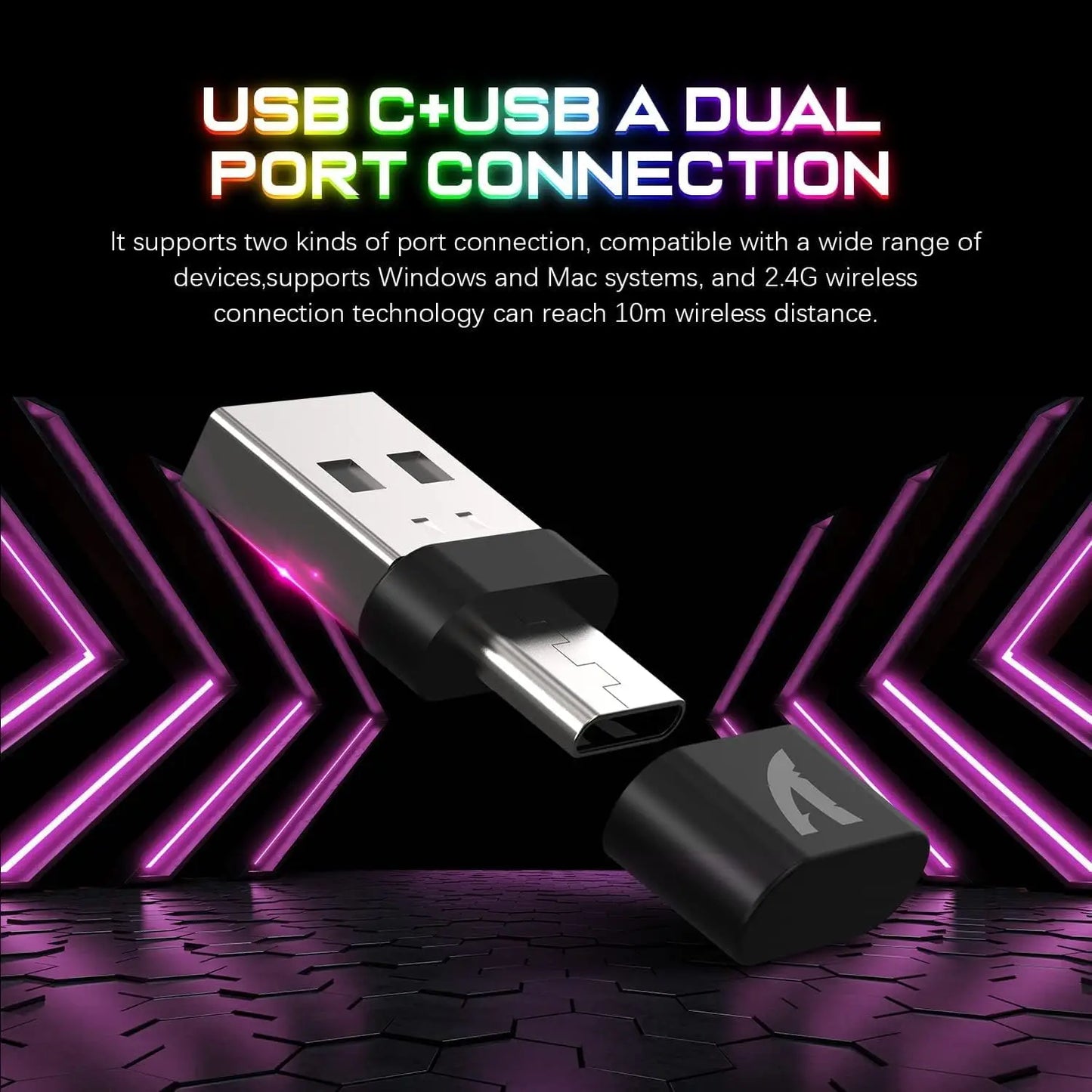 T3 Wireless Gaming Keyboard & Mouse Combo,Full Size RGB Chroma Backlit,Rechargeable 4200mAh USB/Type-C Dual Receiver Silent Mice