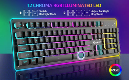 T3 Wireless Gaming Keyboard & Mouse Combo,Full Size RGB Chroma Backlit,Rechargeable 4200mAh USB/Type-C Dual Receiver Silent Mice
