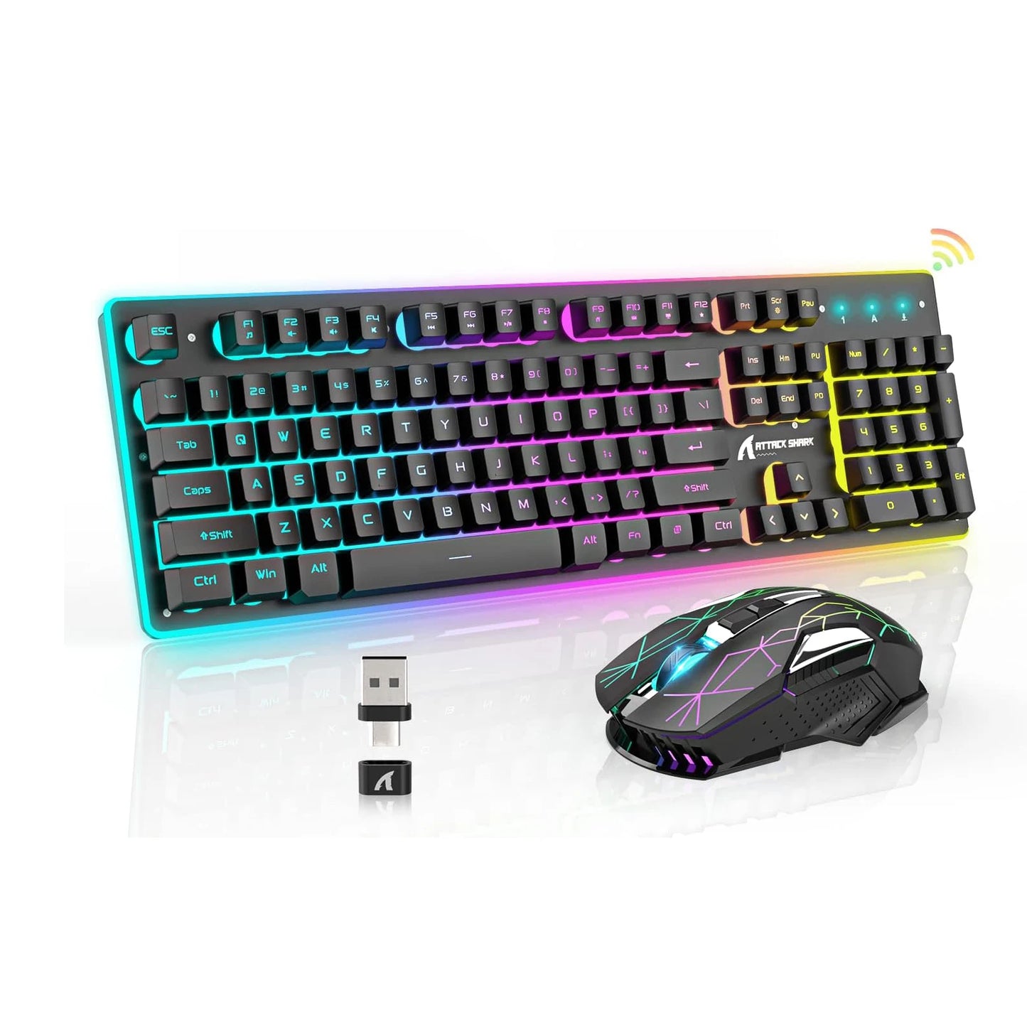 T3 Wireless Gaming Keyboard & Mouse Combo,Full Size RGB Chroma Backlit,Rechargeable 4200mAh USB/Type-C Dual Receiver Silent Mice