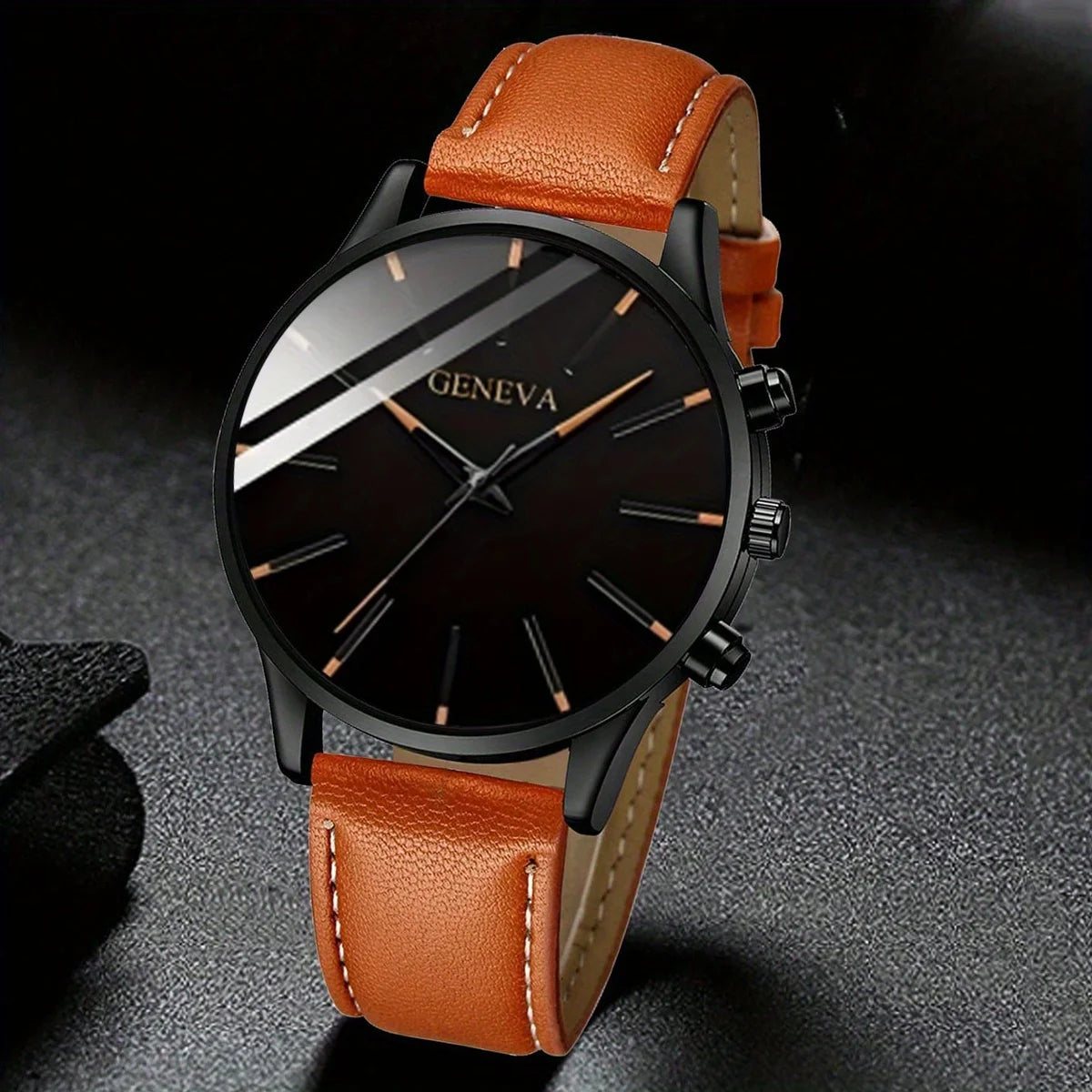 2PCS Men's Watches, Mens Quartz Business Watch Analog PU Leather Watch - Perfect Gift for Any Occasion, Men Gift