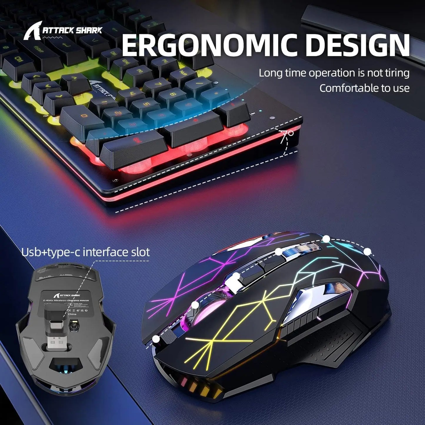 T3 Wireless Gaming Keyboard & Mouse Combo,Full Size RGB Chroma Backlit,Rechargeable 4200mAh USB/Type-C Dual Receiver Silent Mice