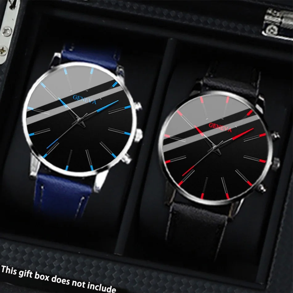 2PCS Men's Watches, Mens Quartz Business Watch Analog PU Leather Watch - Perfect Gift for Any Occasion, Men Gift