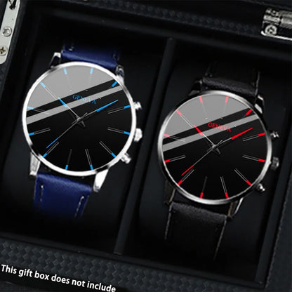 2PCS Men's Watches, Mens Quartz Business Watch Analog PU Leather Watch - Perfect Gift for Any Occasion, Men Gift