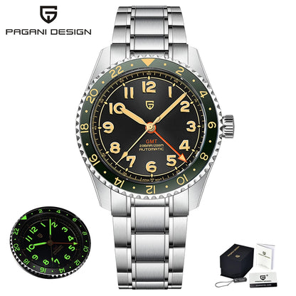 (Local delivery)PAGANI DESIGN New DG5833 GMT Men's Automatic Mechanical Watch Stainless Steel Sapphire 20Bar C3 reloj hombre
