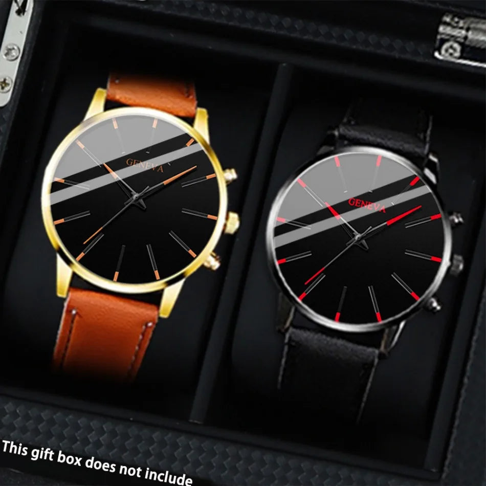 2PCS Men's Watches, Mens Quartz Business Watch Analog PU Leather Watch - Perfect Gift for Any Occasion, Men Gift
