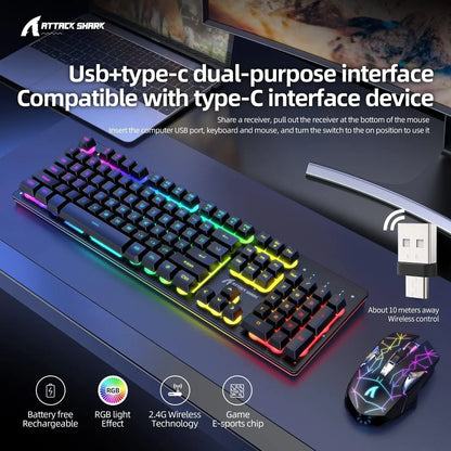 T3 Wireless Gaming Keyboard & Mouse Combo,Full Size RGB Chroma Backlit,Rechargeable 4200mAh USB/Type-C Dual Receiver Silent Mice