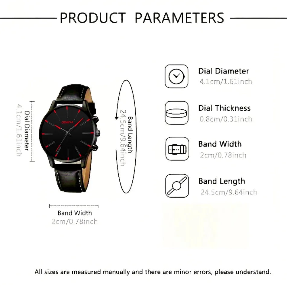 2PCS Men's Watches, Mens Quartz Business Watch Analog PU Leather Watch - Perfect Gift for Any Occasion, Men Gift