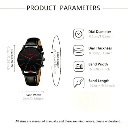 2PCS Men's Watches, Mens Quartz Business Watch Analog PU Leather Watch - Perfect Gift for Any Occasion, Men Gift