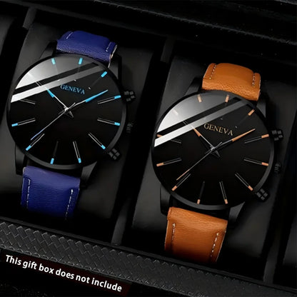 2PCS Men's Watches, Mens Quartz Business Watch Analog PU Leather Watch - Perfect Gift for Any Occasion, Men Gift