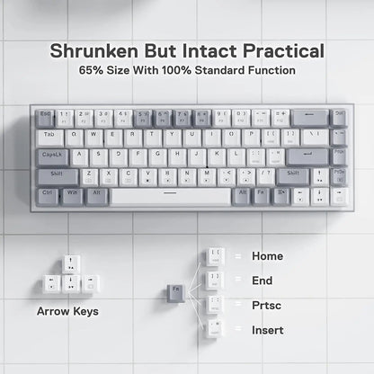 Redragon K631 Gery 65% Wired RGB Gaming Keyboard, 68 Keys Hot-Swappable Compact Mechanical Keyboard
